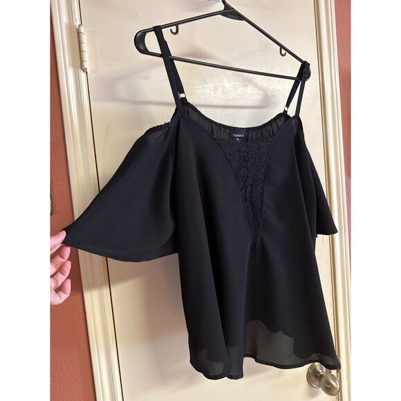 Torrid Womens Cold Shoulder Black Lace Top Size L - Picture 3 of 9
